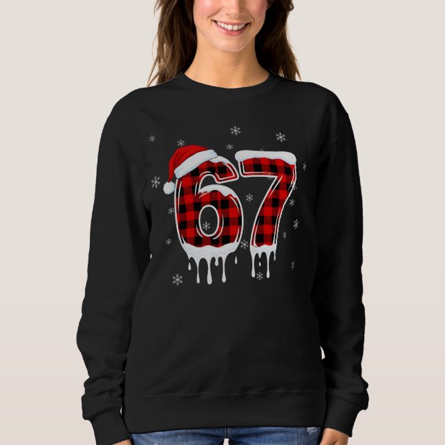 Sechs Sieben 6 7 Meme Karomuster mit Santa Hut Sweatshirt (Vorderseite)
