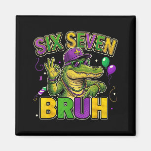 Sechs sieben bruh Jungen Kinder Mardi Gras Alligat Magnet