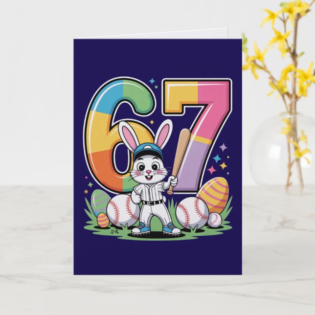 Sechs Sieben Hase Baseball Ostern Karte  (Gelbe Blume)