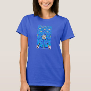 sechs weiße Sterne des Punktes auf blauem T - T-Shirt