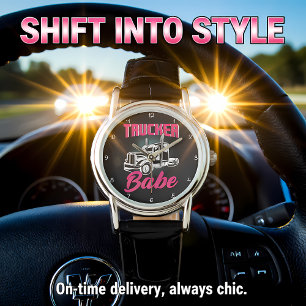 Sechs-Wort-Titel: Trucker-Babe Pink Gold Stärke Armbanduhr
