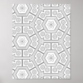 Sechseck-Fliesen-Färbseite Florale geometrische Ku Poster