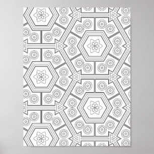 Sechseck-Fliesen-Färbseite Florale geometrische Ku Poster
