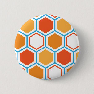 Sechseck in Orange, Blau und Weiß Button