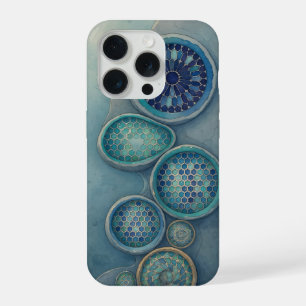 Sechseck Kreise Steampunk Abstrakt Blau Design iPhone 15 Pro Hülle
