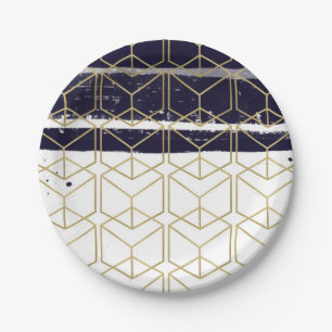 Sechseck Modern Blau Gold Geometrisch Glamour Part Pappteller