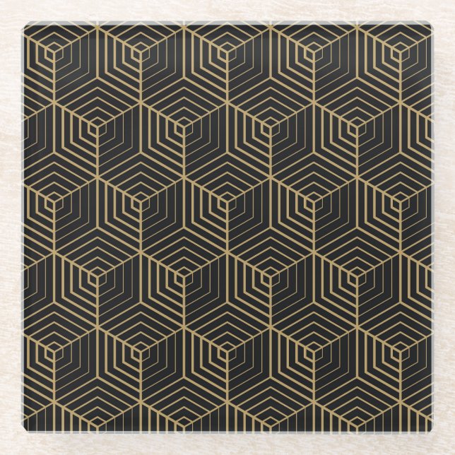 Sechseckige Harmonie: Art Deco Eleganz Glasuntersetzer (Vorderseite)