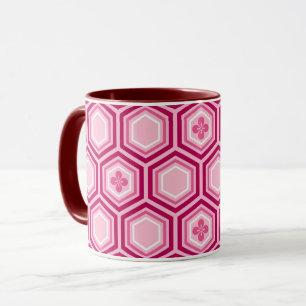 Sechseckiger Kimono-Druck, Burgundrot und Pink Tasse