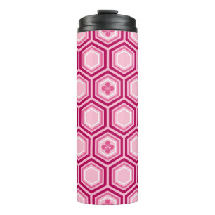 Sechseckiger Kimono-Druck, Burgundrot und Pink  Thermosbecher