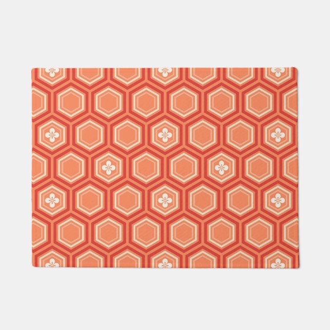 Sechseckiger Kimono-Druck, Mandarine Fußmatte (Vorderseite)