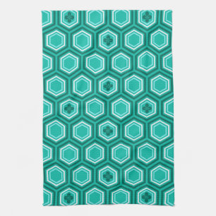 Sechseckiger Kimono-Druck, Türkis, Aqua und Weiß Handtuch