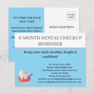 Sechsmonatige Zahnarzt-Untersuchungs-Erinnerungste Postkarte