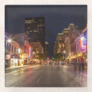 Sechste Straße bei Dusk im Stadtzentrum von Austin Glasuntersetzer