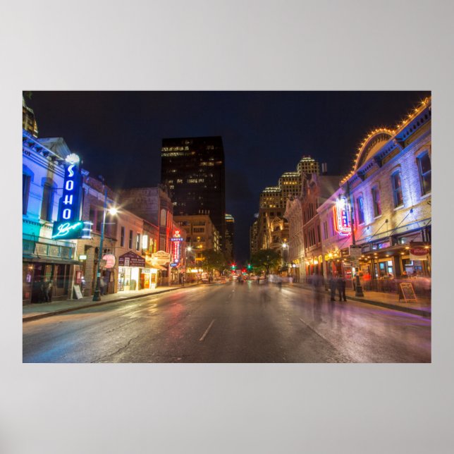 Sechste Straße bei Dusk in Austin, Texas, im Stadt Poster (Vorne)
