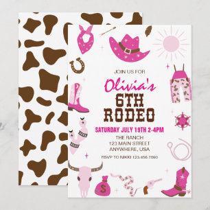 Sechster Rodeo Hot Pink Western 6. Geburtstag Einladung