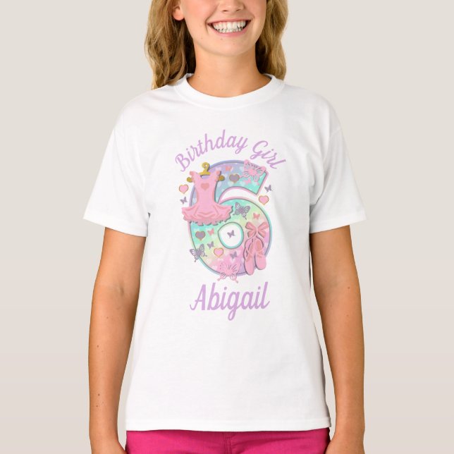 Sechstes Geburtstag Girl Ballerina Rainbow Shirt (Vorderseite)