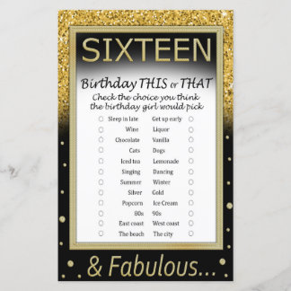 Sechzehn Geburtstag Dieses oder jenes Spiel