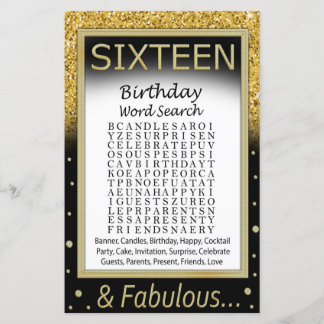 Sechzehn Geburtstage Word Search Game