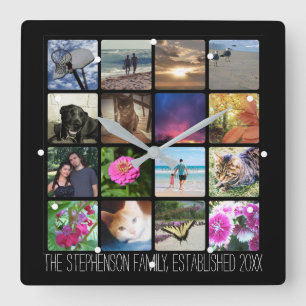 Sechzehn gerundete Ecken-Foto Collage oder Quadratische Wanduhr