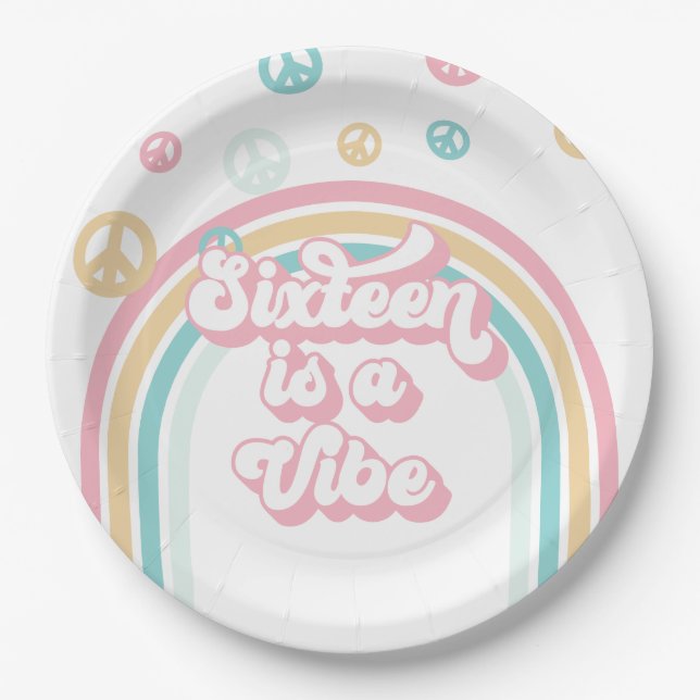 Sechzehn ist ein Vibe Retro Summer Rainbow Pappteller (Vorderseite)