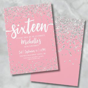 Sechzehn Rosa Glitter Elegant Chic Sweet 16 Einladung