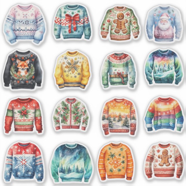 Sechzehn Ugly Weihnachtssüßer Aufkleber (Vorderseite)