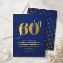 Sechzig Elegante Blau & Gold 60. Geburtstagseinlad