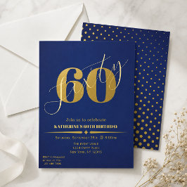 Sechzig Elegante Blau & Gold 60. Geburtstagseinlad