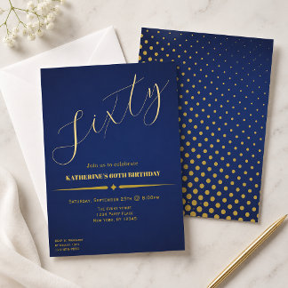 Sechzig Elegante Blau & Gold 60. Geburtstagseinlad