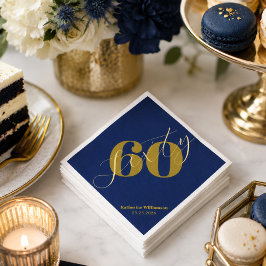 Sechzig Elegante Blau & Gold 60. Geburtstagseinlad Serviette