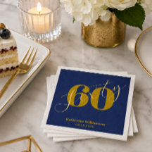 Sechzig Elegante Blau & Gold 60. Geburtstagseinlad