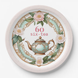 Sechzig elegante Blume Hübsch Teapot 60. Geburtsta Pappteller