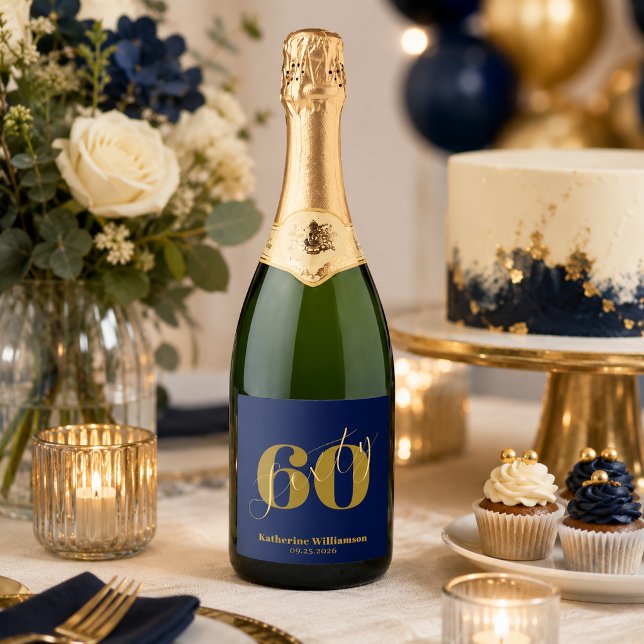 Sechzig Elegantes Blau & Gold 60. Geburtstag (Von Creator hochgeladen)