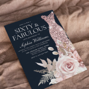 Sechzig & Fabulous! Dusty Rose Floral 60. Einladung
