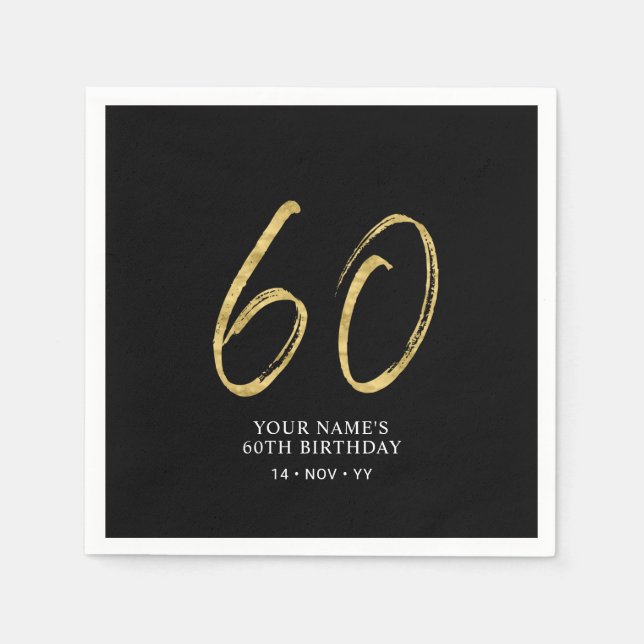 sechzig | Gold & Black Lettering 60. Geburtstag Serviette (Vorderseite)