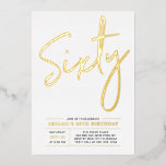 sechzig | Modern Gold 60. Geburtstagsparty Folieneinladung<br><div class="desc">Feiern Sie Ihren besonderen Tag mit dieser stilvollen 60. Geburtstagsfoto-Einladung. Dieses Design hat einen schicken Goldfolientext "Sixty" mit einem klaren Layout. Sie können die Briefmarke der reellen Folie wählen (Gold,  Silber,  Rose Gold). Weitere Designs und Party-Zubehör sind in meinem Shop BaraBomDesign erhältlich.</div>