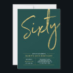 sechzig | Modern Gold & Green 60. Geburtstagsparty Einladung<br><div class="desc">Feiern Sie Ihren besonderen Tag mit dieser stilvollen 60. Geburtstagsfeier. Dieses Design verfügt über ein Pinselskript "Sixty" mit einem sauberen Layout in grün und gold Farbkombination. Weitere Designs und Party-Zubehör sind in meinem Shop BaraBomDesign erhältlich.</div>
