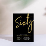 sechzig | Moderne Gold & Black 60. Geburtstagspart Einladung<br><div class="desc">Feiern Sie Ihren besonderen Tag mit dieser stilvollen 60. Geburtstagsfeier. Dieses Design verfügt über ein Pinselskript "Sixty" mit einem sauberen Layout in Schwarz-Gold-Farbkombination. Weitere Designs und Party-Zubehör sind in meinem Shop BaraBomDesign erhältlich.</div>