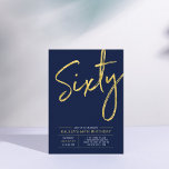 sechzig | Moderne Gold & Blue 60. Geburtstagsparty Einladung<br><div class="desc">Feiern Sie Ihren besonderen Tag mit dieser stilvollen 60. Geburtstagsfeier. Dieses Design verfügt über ein Pinselskript "Sixty" mit einem sauberen Layout in marineblauer Farbkombination. Weitere Designs und Party-Zubehör sind in meinem Shop BaraBomDesign erhältlich.</div>