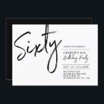 sechzig | Schwarz & Weiß Moderne 60. Geburtstagspa Einladung<br><div class="desc">Feiern Sie Ihren besonderen Tag mit dieser stilvollen 60. Geburtstagsfeier. Dieses Design verfügt über ein Pinselskript "Sixty" mit einem sauberen Layout in Schwarz-Weiß-Farbkombination. Weitere Designs gibt es in meinem Shop BaraBomDesign.</div>