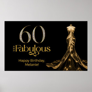 Sechzig und Fabelhaft Goldenes Kleid Schwarz 60. G Poster
