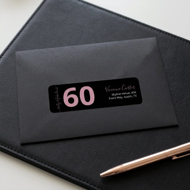 Sechzig und Fantastisch Skript Rosa 60. Geburtstag (Sixty and Fabulous Script Pink 60th Birthday Return Address Labels)