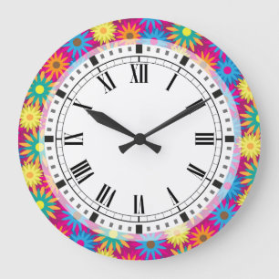 Sechzigerjahre Blumen-Power-buntes modernes mit Große Wanduhr