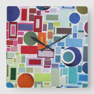 Sechzigerjahre Retro Disco-Farbdiagramm-Collage Quadratische Wanduhr
