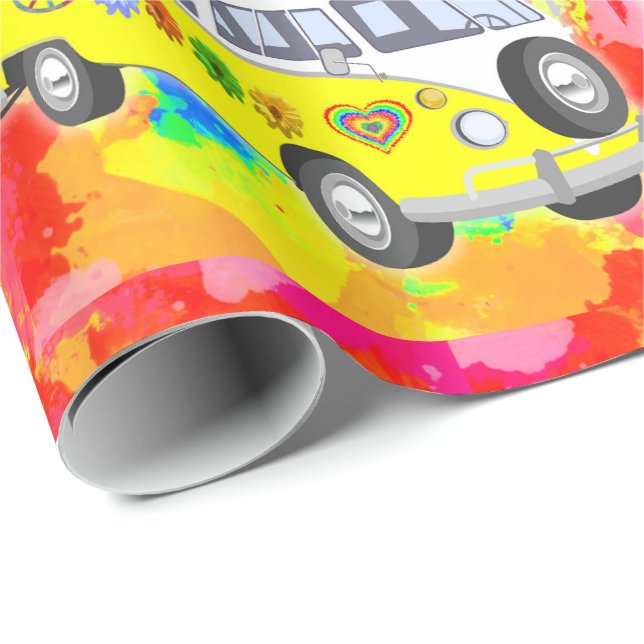 Sechzigerjahre Siebzigerjahre Retro Hippy Geschenkpapier (Rolleneckpunkt)
