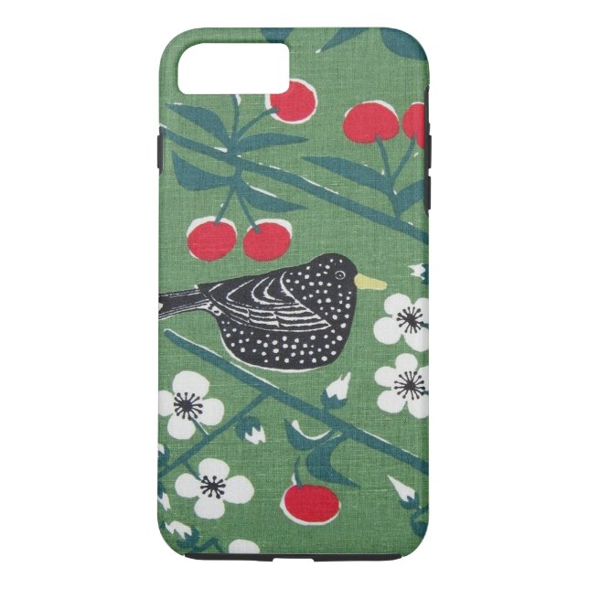 Sechzigerjahre Vogel-KirscheVintager Barkcloth Case-Mate iPhone Hülle (Rückseite)