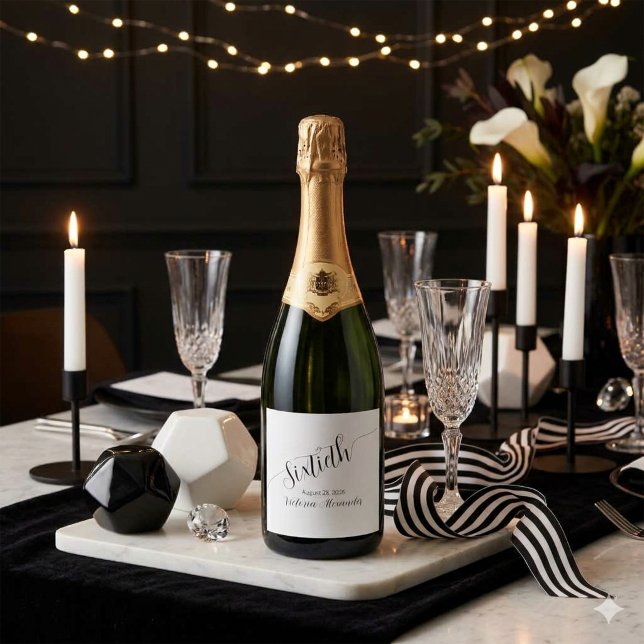 Sechzigster Geburtstag Elegantes Schwarzes Skript  (Sixtieth Birthday Elegant Black Script Personalized)