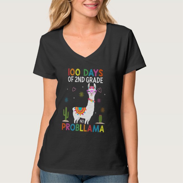 Second 2nd Grade No Prob Llama Teacher 100th Day o T-Shirt (Vorderseite)
