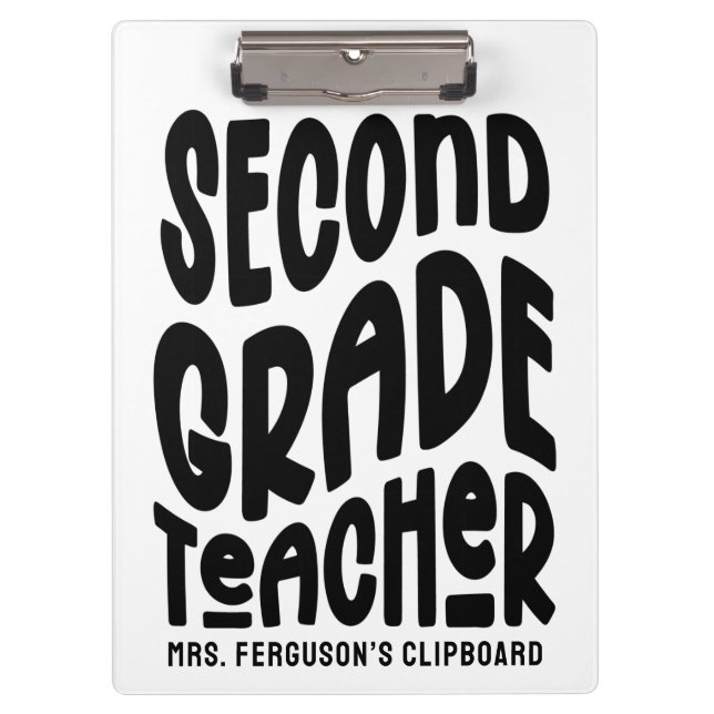 Second Grade Teacher Black Typography Design  Klemmbrett (Vorderseite)