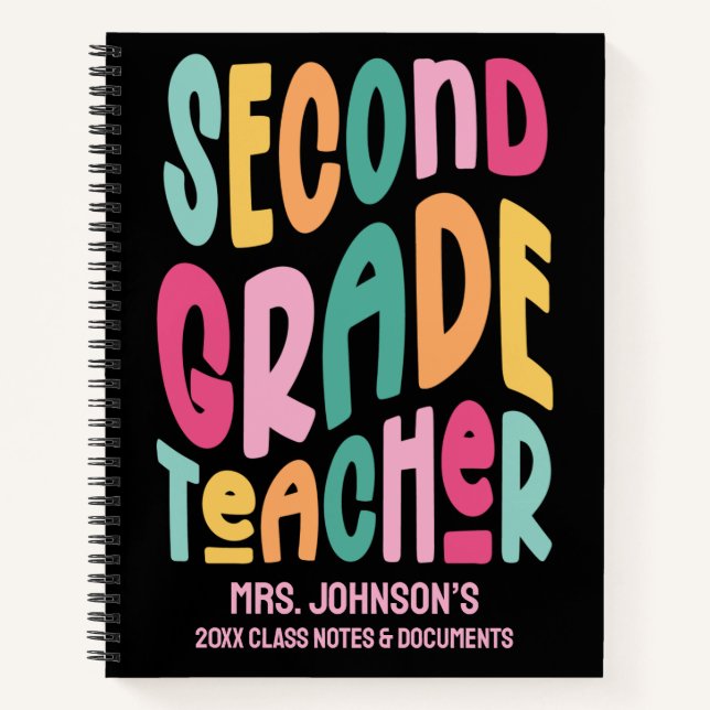 Second Grade Teacher Colorful Typography Notizbuch (Vorderseite)